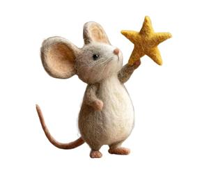 HohuzSruk Cute Needle Felt Mouse 4 x 8 cm Felt Mouse Figures with Five-Pointed Star, Felt Mice Decoration, Cute Felt Mice Figure, Animals Felting, Christmas Decoration Figure Animals Needle Felting