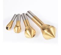 HOHXEN 4 Pcs Wood Countersink and Deburring Tool Set, High Speed Steel Round Shank Hole Countersink Deburring Drill Bits Tool Set for Wood, Metal, Fiberboard, Plywood, Plastic, PVC - Gold