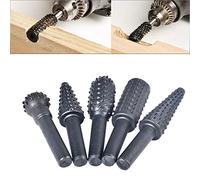 HOHXEN 5pcs Woodworking Rotary Burr Set Black, 1/4" 6.35mm Round Shank Rotary Drill Bits Rotary Rasp File Set Drill Bits for DIY Woodworking, Carving, Engraving, Drilling, Polishing, Expanding Holes
