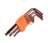 HOHXEN L-Type Wrench Set - 9 Pcs, S2 Alloy Steel, Copper-Red, Metric Long Arm L-Shaped Ball-End Spanner with Visible Coding, for Bike Motorcycle Repair Furniture Assembly Household DIY