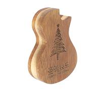 HOHXFYP Wooden Guitar Pick Case, Guitar Shaped Pick Holder with a Christmas Theme, Solid Wood Guitar Pick Box Storage Box for Guitar Picks, Rings, and Jewelry (3.78 Inch)