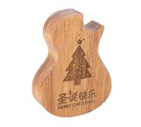 HOHXFYP Wooden Guitar Pick Case, Guitar Shaped Pick Holder with a Christmas Theme, Solid Wood Guitar Pick Box Storage Box for Guitar Picks, Rings, and Jewelry (3.78 Inch)