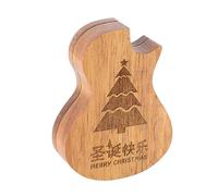 HOHXFYP Wooden Guitar Pick Case, Guitar Shaped Pick Holder with a Christmas Theme, Solid Wood Guitar Pick Box Storage Box for Guitar Picks, Rings, and Jewelry (3.78 Inch)