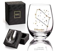 HOHY Gemini Stemless Wine Glass - 20 Oz, Constellation Design, Astrology Zodiac Gift for June Birthday Women