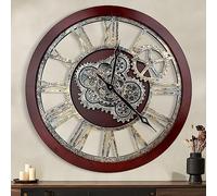 HOIBAI 18 Inch Big Moving Gears Wall Clock, Vintage Roman Oversized Silent Non-Ticking Battery Operated Clock for Home Bedroom Kitchen Office Decor
