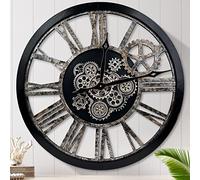 HOIBAI Wall Clocks, Engineered Wood, Retro Black with Bronze Gears, 36 Inch/ 90 CM