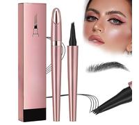 HOIDOKLY 2025 3D Waterproof Microblading Eyebrow Pencil, Upgrade Magic Eyebrow Pen with 4 Fork Tips, Natural Make-Up (Black)
