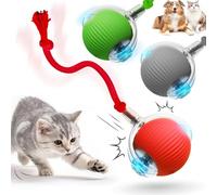 HOIDOKLY 2025 New Interactive Dog Cat Toys Balls, 360° Smart Automatic Rolling Pet Ball, Rolling Ball, Durable Fast Moving Chase Toy for Indoor Cats, Kittens & Pets (Green+Red+Gray)
