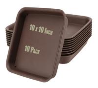 HOIGON 10 Pack 10 x 10 Inch Square Plastic Plant Saucer, Square Drip Tray Plastic Flower Pot Tray, Heavy Duty Plant Saucer Tray for Outdoor and Indoor Plant Pots, Dark Brown