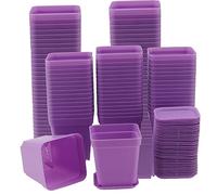 HOIGON 100 Pack 3 Inch Purple Square Nursery Pot, Durable Thickened Plastic Nursery Pots with Drain Holes, Small Square Planting Containers for Flower Tomatoes Basil