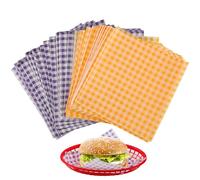 HOIGON 1000 Pcs 7 x 7 Inch Wax Paper Sheets, Greaseproof Parchment Sheets Deli Paper Wrappers, Yellow and Purple Checkered Food Basket Liners for Sandwich Hamburger Bread