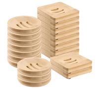HOIGON 20 PCS Bamboo Soap Dish for Shower, 10 Round Wooden Bar Soap Holder and 10 Square Soap Tray, Wooden Soap Tray for Home Bathroom Kitchen