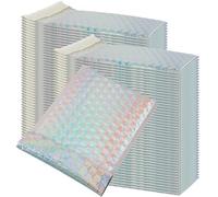 HOIGON 50 PCS 5 x 6 Inch Silver Metallic Bubble Mailers, 13x15cm Foil Glitter Poly Padded Mailing Cushion Envelopes, Rectangular Holographic Self Seal Adhesive Shipping Bags for Mailing, Packing