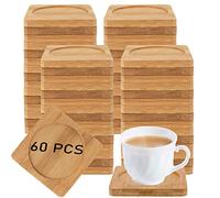 HOIGON 60 Pack 3.7 Inch Bamboo Coasters, Natural Wooden Coasters, Square Bamboo Tray Saucer Set for Drinks, Crafts, Succulents