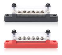 HOIIME 12V - 48V BusBar Power Terminal Blocks with 2 M6 Studs 6 M4 Screws Terminals, 150A High Performance Module BUSBAR Distribution Block with Cover for Cars RVs Ships Yachts (Red & Black, 2 pieces)