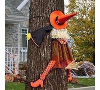 HOIIOH 135cm Crashing Witch into Tree Halloween Outdoor Decoration - Funny Orange Hanging Witch for Garden, Tree, Front Porch & Patio - Autumn Halloween Witch Decor