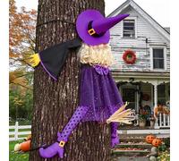 HOIIOH 135cm Purple Crashing Witch Halloween Decoration - Funny Outdoor Hanging Witch Prop for Garden, Tree, Porch, Front Door & Fence - Large Spooky Witch Decor for Halloween