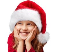 HOIIOH Kids Santa Hat - Plush Red Xmas Hat with Soft Faux Fur Trim, Unisex Christmas Santa Claus Hat for Boys & Girls, Warm Festive Headwear for School Events, Parties & Holiday Costumes
