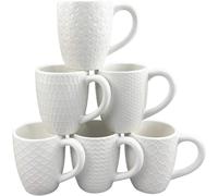 Hoikwo 12oz / 380ml Coffee Mugs Set of 6, White Bone China Mugs with Relief Pattern for Coffee, Tea, Latte, Milk, Cocoa, Juice and Other Hot Drinks