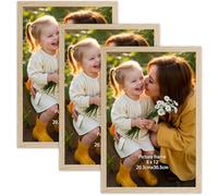 Hoikwo 12x8 Photo Frame Oak Pack of 3, 8x12 Picture Frame for Wall or Tabletop - Perfect for Family Photos, Artwork, Posters & Important Documents