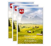 Hoikwo A3 Picture Frame Pack of 3, White Poster Frame for Wall Hanging, A3 Photo Frame for Home and Gallery Displays, Horizontal or Vertical (29.7x42cm)