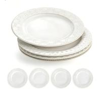 Hoilse Ceramic Dessert Plates Set of 4, 20cm Embossed White Serving Plates for Appetizers, Snacks, Small Dinner & Bread Plates, Dishwasher & Microwave Safe - 4 Patterns