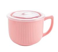 Hoilse Ceramic Soup Bowl with Handle 32oz - Microwave Ramen Bowl with Lid, Soup Mugs & Cups for Cereal, Oatmeal, Ramen, Instant Noodle, Soup Container with Lid (Pink)