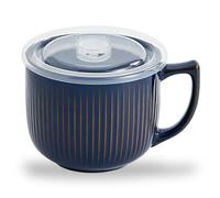 Hoilse Ceramic Soup Bowl with Handle - Large 900ml Microwave Soup Mug with Lid, Soup Container & Cup for Cereal, Oatmeal, Ramen, Noodle, Porridge, Housewarming Gift - (VintageBlue)