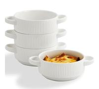 Hoilse Ceramic Soup Bowls with Handles, 20 oz French Onion Soup Bowls Set of 4, Stackable Soup Crocks for Soups, Chili, Beef Stew, Microwave and Oven safe - 5.4inch, White