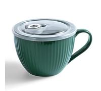 Hoilse Ceramic Soup Mug with Lid, 1-Pack Large 680ml Porridge & Cereal Bowls, Microwave Safe Soup Cups with Handles for Ramen, Porridge,Meal Prep, Breakfast,Ideal Housewarming Gifts (Green)