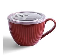Hoilse Ceramic Soup Mug with Lid - Large 680ml Porridge & Cereal Bowls, Microwave Safe Soup Cups with Handles for Ramen, Porridge,Meal Prep, Breakfast,Ideal Housewarming Gifts (Red)