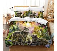 Hoimlm Wolf Duvet Cover Microfiber Bedding Set,3D Print Wolf Size Duvet Quilt Cover&Pillowcase With Zipper Closure,Winter Soft Duvet Cover for Men Woman Kids (A, Single)