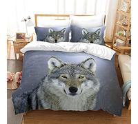 Hoimlm Wolf Duvet Cover Microfiber Bedding Set,3D Print Wolf Size Duvet Quilt Cover&Pillowcase With Zipper Closure,Winter Soft Duvet Cover for Men Woman Kids (B, Single)