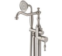 Hoimpro Floor Mounted Bathtub Faucet Freestanding Tub Filler High Flow Single Handle Standing Shower Faucets Brushed Nickel Bathroom Stand Tub Faucets with Handheld Shower Set
