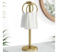 Hoimpro Free Standing Towel Rail Holder Brushed Gold Double Ring Towel Rack with Weighted Base, Oil Rubbed Bronze Towel Bar 16 Inch Tall for Bathroom and Countertops