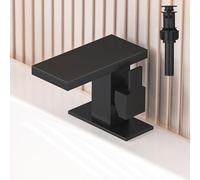 Hoimpro Matte Black Bathroom Vanity Faucet, Waterfall Faucet with Pop-up Drain, Stainless Steel Bathroom Sink Faucet, Single Handle Single Hole Faucet with cUPC Water Supply Line, 6 Inch Deck Plate