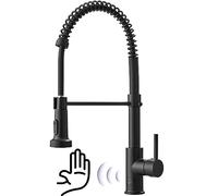 Hoimpro Matte Black Kitchen Pull Down Sensor Faucet, Touchless Spring Sensor Faucet with Pull Down Sprayer, Smart Single Hole Single Handle Kitchen Faucet, Brass