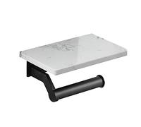 Hoimpro Matte Black Stainless Steel Toilet Paper Holder with White Natural Marble Shelf, Wall Mounted Tissue Hand Paper Roll Storage Holder for Bathroom Kitchen Washroom Bedroom