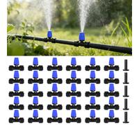 HOINCO 30 Pcs Push-to-Fit Drip Irrigation Spray Emitters,Adjustable Water Flow Atomizing Nozzle with 4 End Plugs,for Drip Watering System in Patio Planters Garden Watering Systems.(Blue)