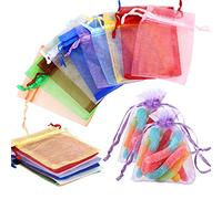 Hoiny 120Pcs Small Gift Bags, Organza Bags Small, Favour Bags, Jewellery Bags, Small Drawstring Bags, Jewellery Pouches, Mesh Bags for Lavender Wedding Party Festival Game - 7X9 cm