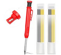 Hoiny Deep Hole Carpenter Pencil, 14 Pcs Solid Work Pencil Set with Refill Leads Built-in Sharpener, Builder Long Nosed Mechanical Marker Marking Tool for Architects Or Carpenters, Yellow,Black