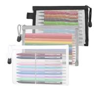 hoinya 3 PCS Clear Pencil Case, Large Mesh Pen Bag for Exams, Multi-Purpose Transparent Makeup Bag & Travel Toiletry Organiser Pouch for School Office Supplies