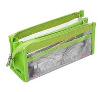 hoinya Large Pencil Case Big Capacity Pencil Bag with 6 Compartments for Boys and Girls, Transparent Pen Pouch Case for Stationery, Toiletries, Makeup, Travel, School & Office Supplies (Green)