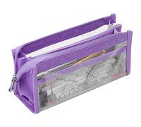 hoinya Large Pencil Case Big Capacity Pencil Bag with 6 Compartments for Boys and Girls, Transparent Pen Pouch Case for Stationery, Toiletries, Makeup, Travel, School & Office Supplies (Purple)