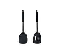 HOIRIX 2Pack Small Silicone Turner High Heat Resistant Slotted Spatula for Fish, Eggs, Pancakes and More (Set of 2, Black2)