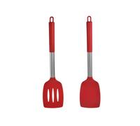HOIRIX 2Pack Small Silicone Turner High Heat Resistant Slotted Spatula for Fish, Eggs, Pancakes and More (Set of 2, Red2)