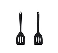 HOIRIX 2Pack Small Silicone Turner High Heat Resistant Slotted Spatula for Fish, Eggs, Pancakes and More (8.2 IN, Black)