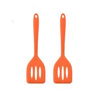 HOIRIX 2Pack Small Silicone Turner High Heat Resistant Slotted Spatula for Fish, Eggs, Pancakes and More (12 IN, Orange)