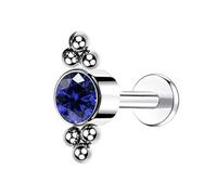 Hoisy 16 Gauge Nose Ring for Men Stud Titanium 1.2x10mm, Round with Cubic Zirconia, Nose Rings for Women Silver Royal Blue