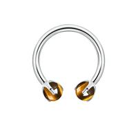 Hoisy 16 Gauge Nose Ring G23 Titanium Horseshoe 1.2x8mmx4mm, Round with Tiger's Eye, Silver Brown Nose Rings Women